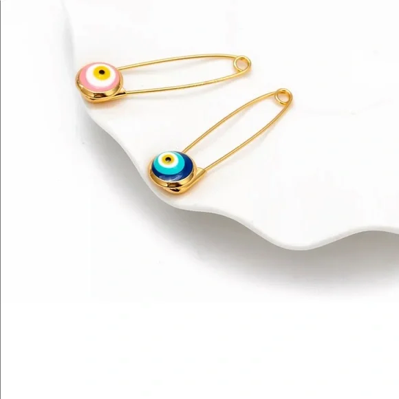 4 PIN SET Evil Eye Pin Gold 18K Plated 🧿 Pins Amulet Stroller Blue Pink El Ojo - Picture 4 of 12